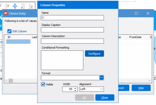 Column Properties dialog box.